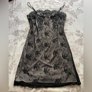 Y2K Sheer Black Mesh Overlay Mini Dress Small Slinky Whimsigoth Vamp Witchy Goth
